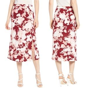 CHELSEA28 Vibrant Red Floral Print Front Button Midi Skirt - NWT
